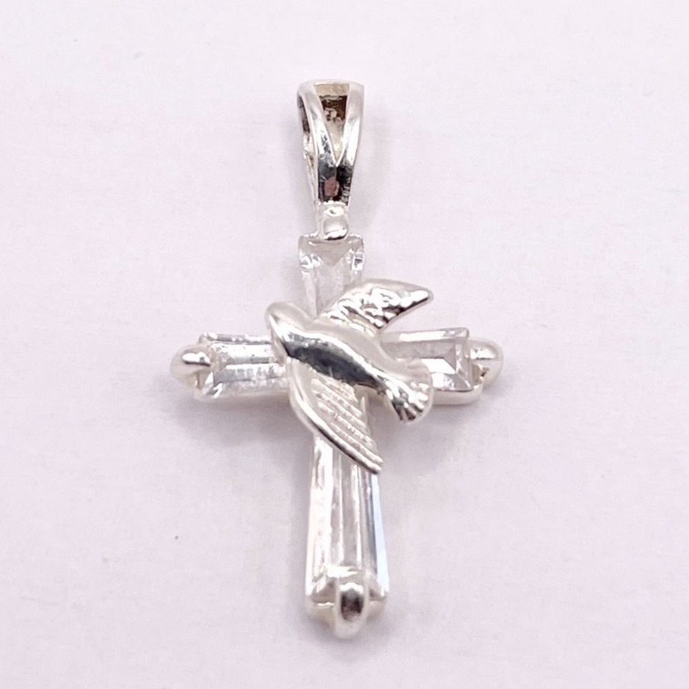 Sterling Silver Dove Cross Pendant Necklace - Silver